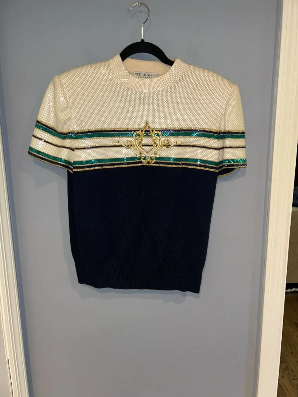 St. John Evening Marie Gray Santana Knit Sequin Embellished Sweater, Ladie's 12